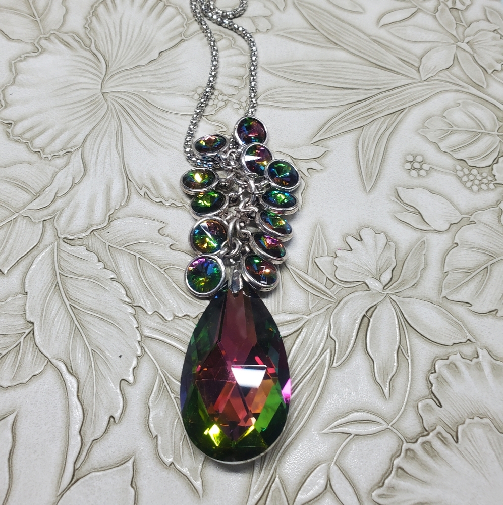 Silver Necklace with Multicolor Gemstones 36" With a 3" Extender.